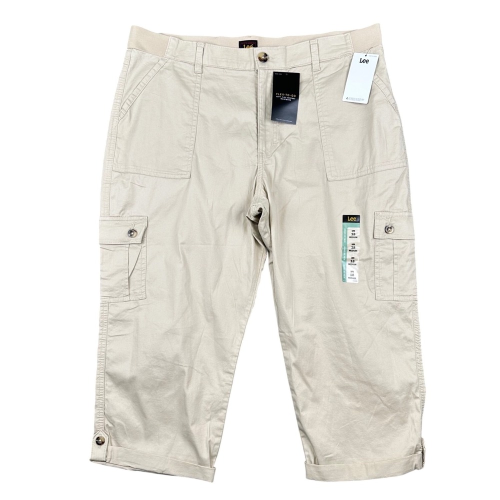 Lee Capri Pants Womens 18M Ultra Lux Comfort Pioneer Beige NWT Utility - Picture 2 of 15